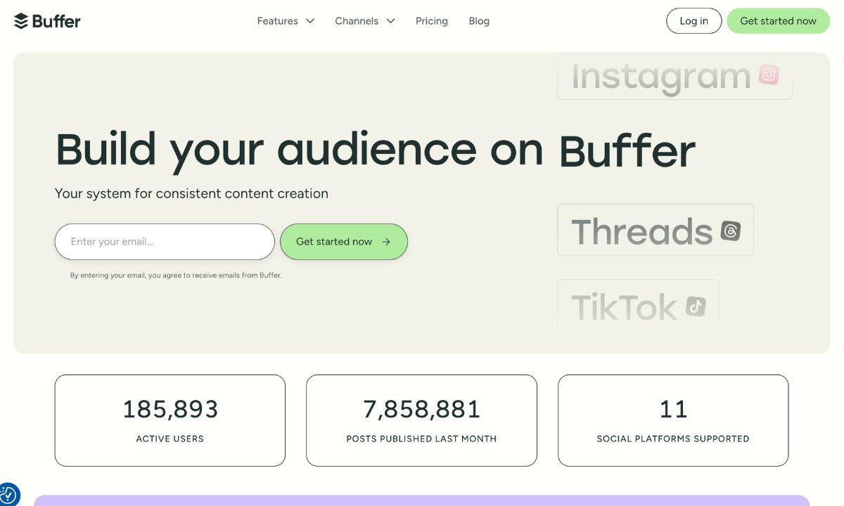 buffer buffer, Supports Facebook, Insta, Twitter