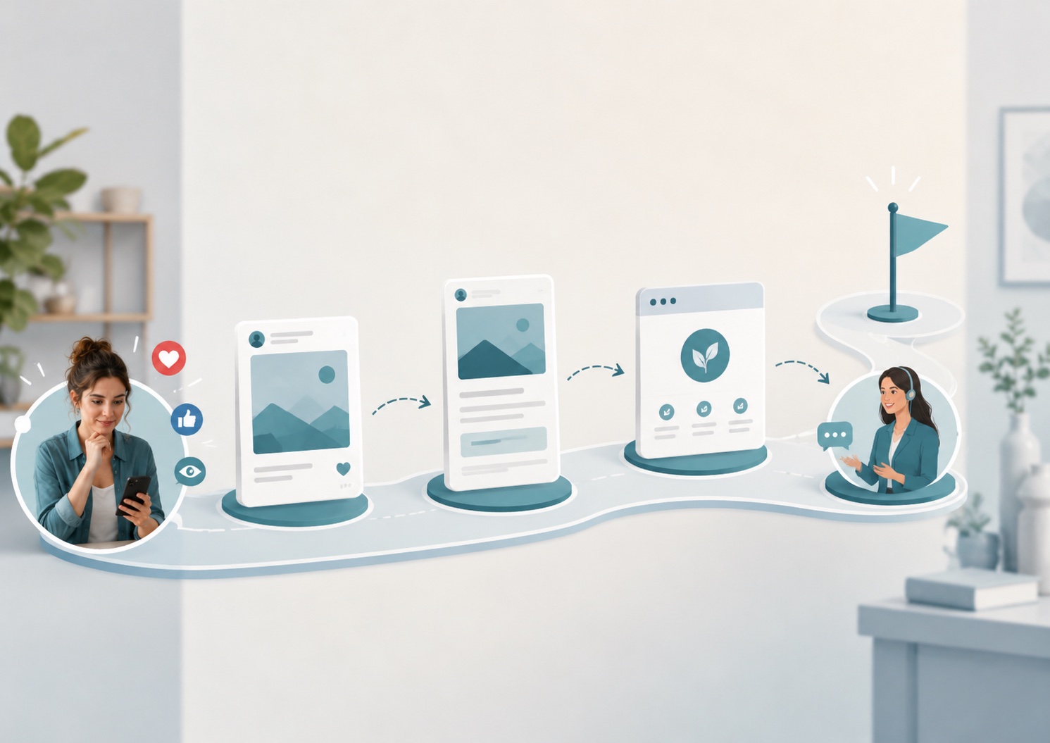 content-journey-from-post-to-enquiry Joined-up coaching content journey from social media post to website, enquiry and discovery call