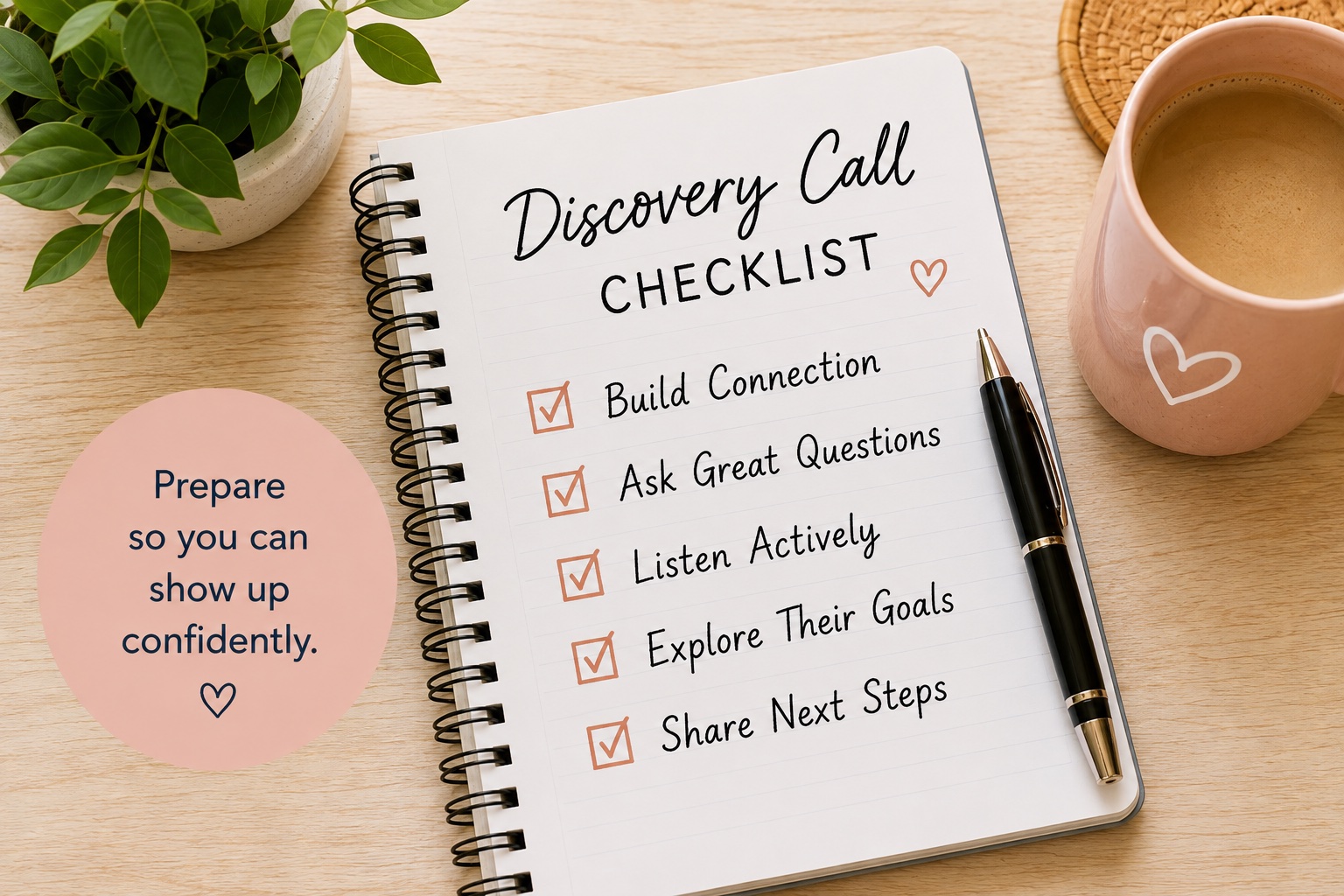 Simple coaching discovery call graphic showing that connection and trust come from listening and helping rather than delivering a sales pitch